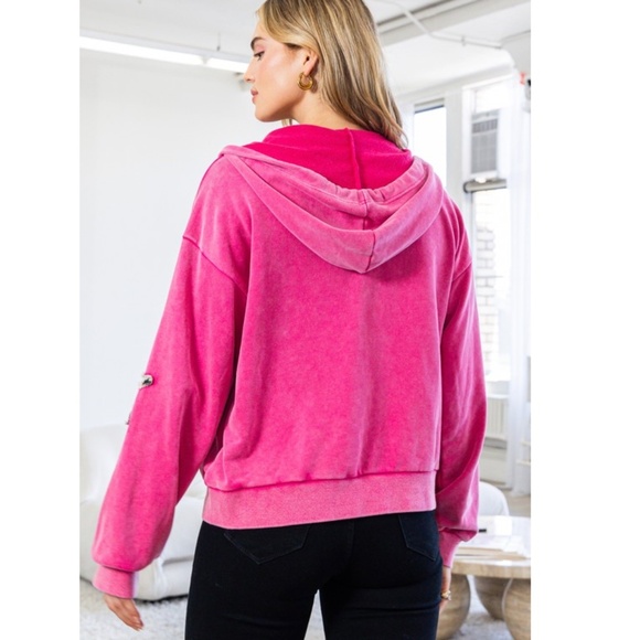"The Beth" Pink Washed Star Patch Hoodie Jacket - Picture 3 of 4